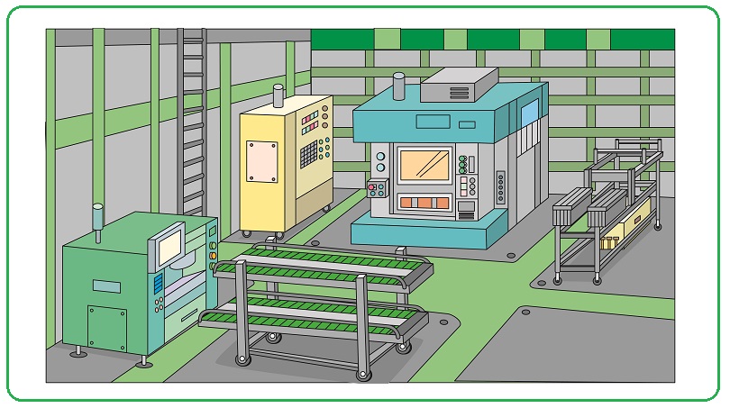 工場の床は緑色